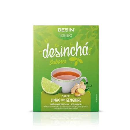 Desinchá Chá 100% Natural Original Antioxidante Sabor Limão com Gengibre 10 Sachês Cada Pacote 1,5g